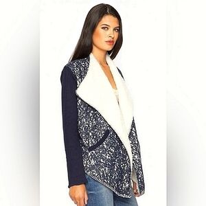 Johnny Was Biya Jacket Kamillah Blazer Coat Sweater Navy Sherpa Fleece Winter